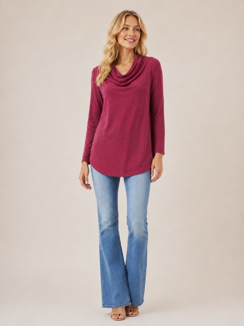 2/$30 Chico's ZENERGY Cowl Neck Tunic Top Burgundy 12 #A4127